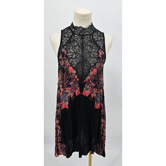 Free People Marsha Black Print Lace Slip Dress - Picture 1 of 4